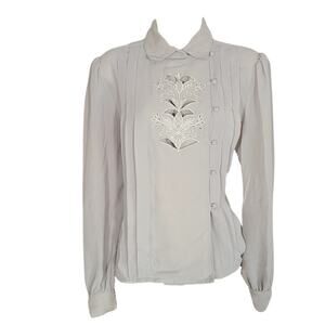 Vintage 80s au courant Grey embroidered Blouse size 12